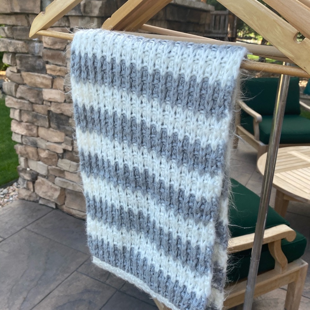 Grey and cream striped scarf